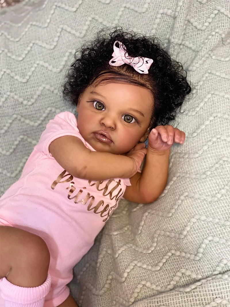 20 Inches Open Eyes Dark Skin Curly Hair Reborn Doll-Chantal