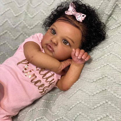 20 Inches Open Eyes Dark Skin Curly Hair Reborn Doll-Chantal