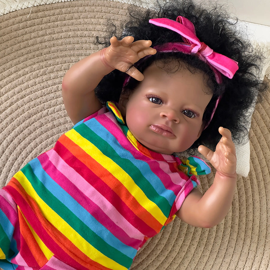 20 Inches Open Eyes Dark Skin Curly Hair Reborn Doll-Lanny