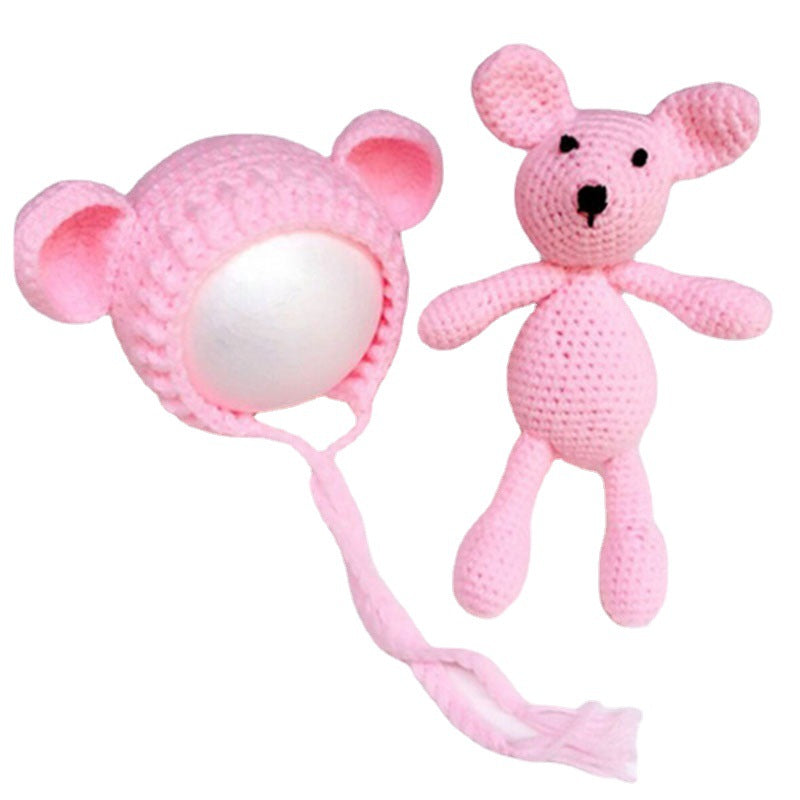 Cute Bear Knitting Baby Hat and Toy 2-Piece Set