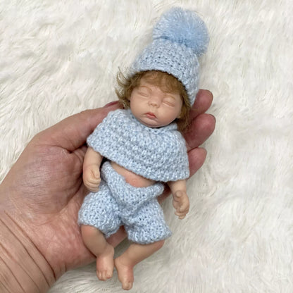 6 inches Closed Eyes Short Hair Mini Full Silicone Reborn Doll Girl